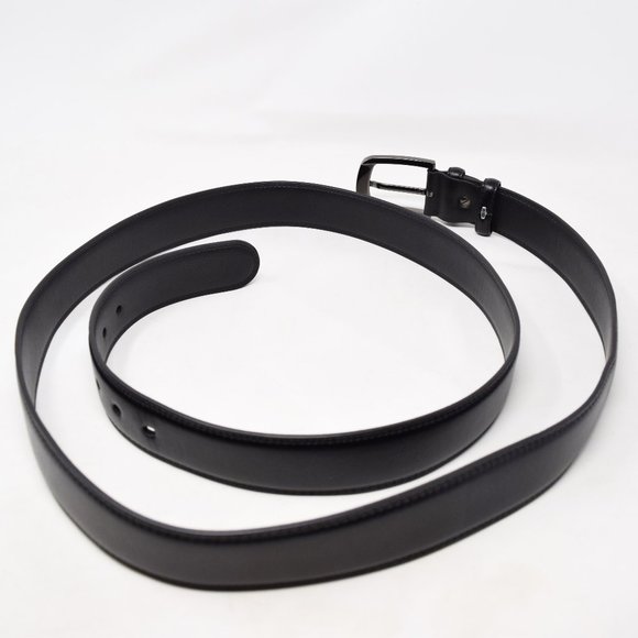 Faux Leather Belt Men 61 65 Black Career Professional Silvertone Buckle Preppy - Picture 7 of 11